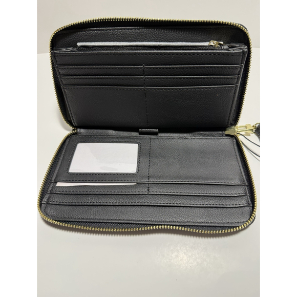Steve Madden BZIPPY Wallet Black Gold Zip All Around Wristlet New with Tag - Picture 7 of 8